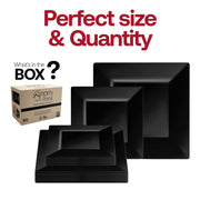 Serve your entrees with elegance on this 9.5-inch black square dinner plate, designed for a clean, modern presentation