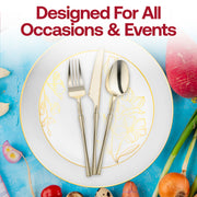 Set an elegant and regal tone with the White with Gold Antique Floral Plastic Grand Wedding Value Set, ideal for upscale weddings and refined occasions