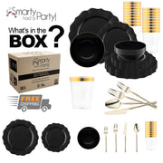 Set includes 10.25" dinner plates, 7.5" appetizer plates, 3.75" cups, 8.8" knives, 8.1" spoons, 8.4" and 7" forks