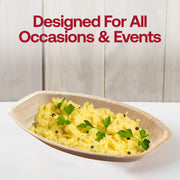 Set includes 4 packs of 25 oval palm leaf trays, totaling 100 trays for large-scale catering and events