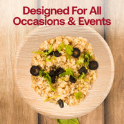 Set includes 4 packs of 25 palm leaf soup bowls, totaling 100 bowls for eco-friendly catering and events
