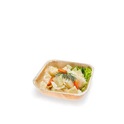 Set includes 4 packs of 25 square palm leaf soup bowls, totaling 100 pieces, ideal for catering and large events