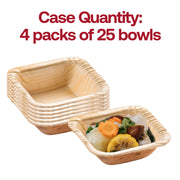 Set of 100 square palm leaf bowls, 2.8" x 2.8", 1.5 oz., lightweight yet sturdy, great for sustainable entertaining