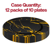 Set of 120 black disposable charger plates with a luxurious gold marble pattern