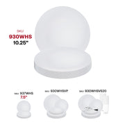 Set of 120 disposable white plastic dinner plates featuring a silver decorative rim and organic round design, 10.25-inch diameter