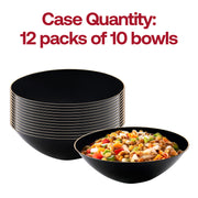 Set of 120 elegant black soup bowls with gold rim, round design, 16 oz