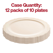 Set of 120 ivory dinner plates featuring an elegant vintage-style pattern