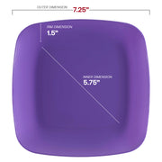 Set of 120 purple disposable plastic salad plates with a 7.25-inch rounded square design, ideal for parties