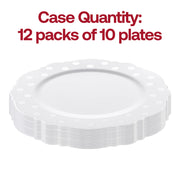 Set of 120 round disposable salad plates in white with silver dots and a blossom design