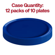 Set of 120 solid blue plastic dinner plates with a sleek flat round design