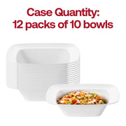 Set of 120 solid white disposable dessert bowls with rounded square design