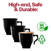Set of 240 black square mini plastic coffee and tea cups, 2 oz. capacity, BPA-Free, featuring a sleek modern design for beverages or desserts