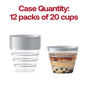 Set of 240 clear plastic party cups featuring stylish silver stripes, 9 oz capacity, perfect for events
