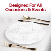 Set of 24 clear plastic Seder plates with silver round sections, ideal for Passover or other religious meals