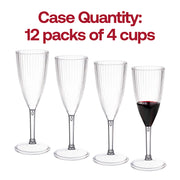 Set of 48 clear plastic champagne flutes featuring a stylish stripe pattern, round shape, and an 8-ounce capacity
