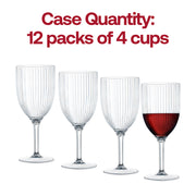 Set of 48 clear plastic wine flutes featuring a stylish stripe pattern, round shape, and a 12-ounce capacity