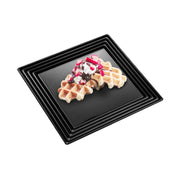 Set of 8 packs with 3 black square plastic serving trays each, perfect for large events and catering