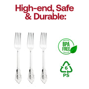 Shiny Baroque Silver Plastic Forks BPA | Smarty Had A Party