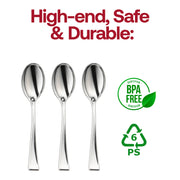 Shiny Metallic Silver Mini Plastic Disposable Tasting Spoons BPA | Smarty Had A Party