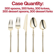 Shiny gold Moderno disposable plastic cutlery set, bulk quantity of 300 pieces for large-scale events