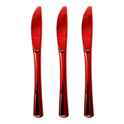 Shiny red metallic plastic knives, 7.8-inch size, perfect for casual dining, weddings, or celebrations