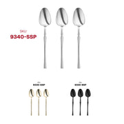 Shiny silver 8.1" disposable plastic dinner spoons, 300-pack, a recyclable and waste-reducing alternative to washing dishes.