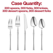 Shiny silver Moderno disposable plastic cutlery set, bulk quantity of 300 pieces, great for large gatherings