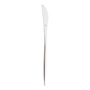 Shiny silver Moderno disposable plastic dinner knives, 8.8 inches long, sleek and durable, sold in a case of 300