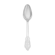Shiny silver baroque plastic spoons, 7.3 inches, 600-pack – Elegant disposable spoons with intricate baroque detailing and a reflective silver finish.