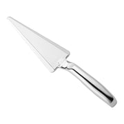 Shiny silver disposable plastic cake cutter and lifter, 9.7 inches long, ideal for slicing and serving cakes, pies, and desserts