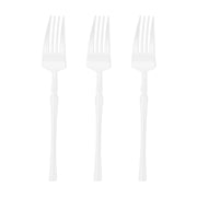 Shiny white 7" disposable plastic dessert forks, 240-pack, a recyclable and waste-reducing alternative to washing dishes