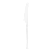 Shiny white Moderno disposable plastic dinner knives, 8.8 inches long, with a sleek and contemporary design; case of 240