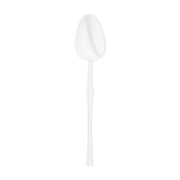 Shiny white Moderno plastic dinner spoons with a sleek, modern design, perfect for elegant dining and upscale events