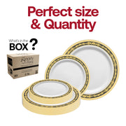 Showcase your entrees on this 10.25-inch dinner plate, accented with an elegant black and gold rim