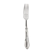 Silver Baroque disposable plastic dinner forks, 8 inches long, available in a bulk case of 240