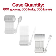 Silver Baroque plastic cutlery set with ornate details, offering a full set for 600 guests