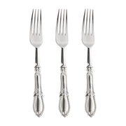 Silver Baroque plastic dinner forks, strong enough for meats and pasta, perfect for any occasion