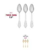 Silver baroque plastic spoons, disposable, 7.3 inches, 600-count – Ornate cutlery with a metallic silver look, designed for single-use convenience.