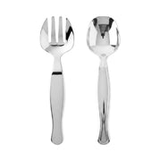 Silver disposable plastic serving flatware set, durable and elegant, perfect for catering, buffets, and special events