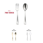 Silver plastic mini flatware, 4 inches long, disposable and lightweight, case of 960 for large gatherings