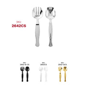 Silver plastic serving flatware set, disposable and reusable-looking, great for weddings, banquets, and upscale dining