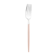 Silver with pink handle Moderno disposable plastic dinner forks, 8 inches long, featuring a sleek modern design, case of 240