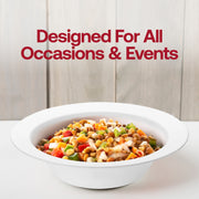 Simple yet elegant solid white dessert bowls, 5 oz capacity, round plastic design with an edge rim, sold in a 120-pack