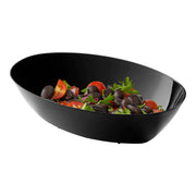 Size specifications for black oval plastic serving bowl, 11.25" length and 7.25" width, ideal for precise event table planning.