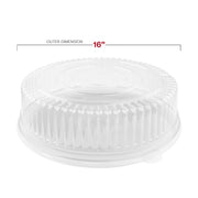 Size specifications for jumbo 16 inch clear high dome plastic lids, professional-grade disposable tray covers for high-volume catering.