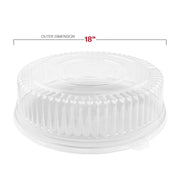 Size specifications for jumbo 18 inch clear high dome plastic lids, professional-grade disposable tray covers for large-scale catering service.