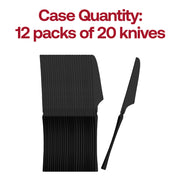 Sleek black Moderno disposable dinner knives, 8.8 inches, perfect for weddings, banquets, and upscale events.
