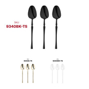 Sleek black disposable plastic dessert spoons, 7-inch length, case of 480.
