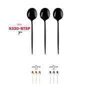 Sleek black disposable plastic dessert spoons, 7-inch length, case of 480