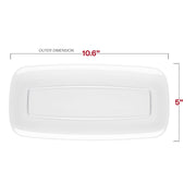 Sleek solid clear plastic plates with a flat rectangular design and smooth raised edges, 10.6x5 inches, 120-pack